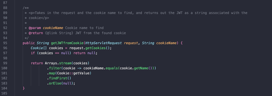 preview of java code